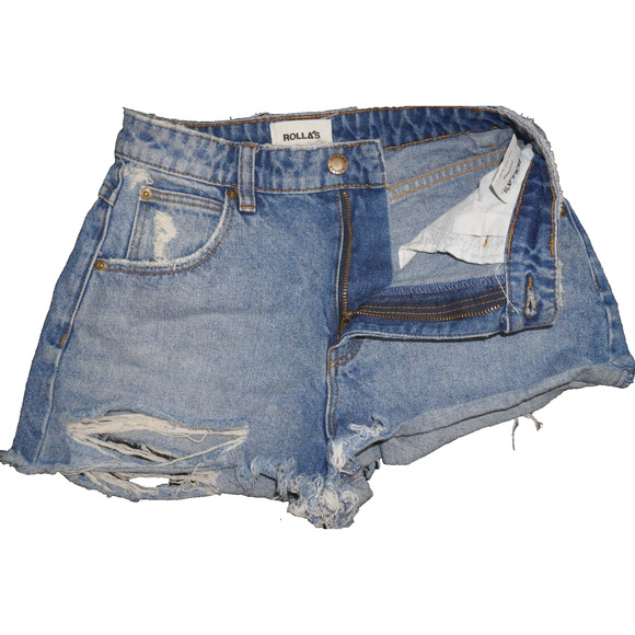 Rollas Dusters High Rise Slim Distressed Denim Shorts Cutoff Light Wash 26 - Picture 3 of 5